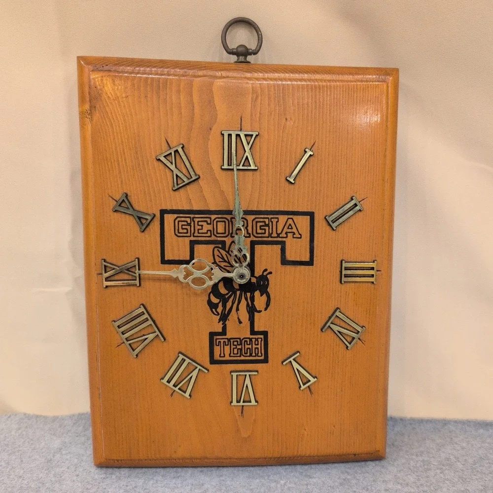 Georgia Tech Yellow Jackets Vintage Wooden Wall Clock Roman Numerals Handmade